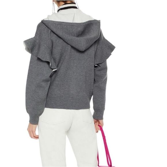 ALICE + OLIVIA Ruffled Jersey Full Zip Jersey Hoodie - Women's Size XS Gray NWT - Picture 2 of 16